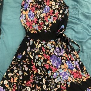 Yumi Kim Black Floral Silk Wrap Dress
